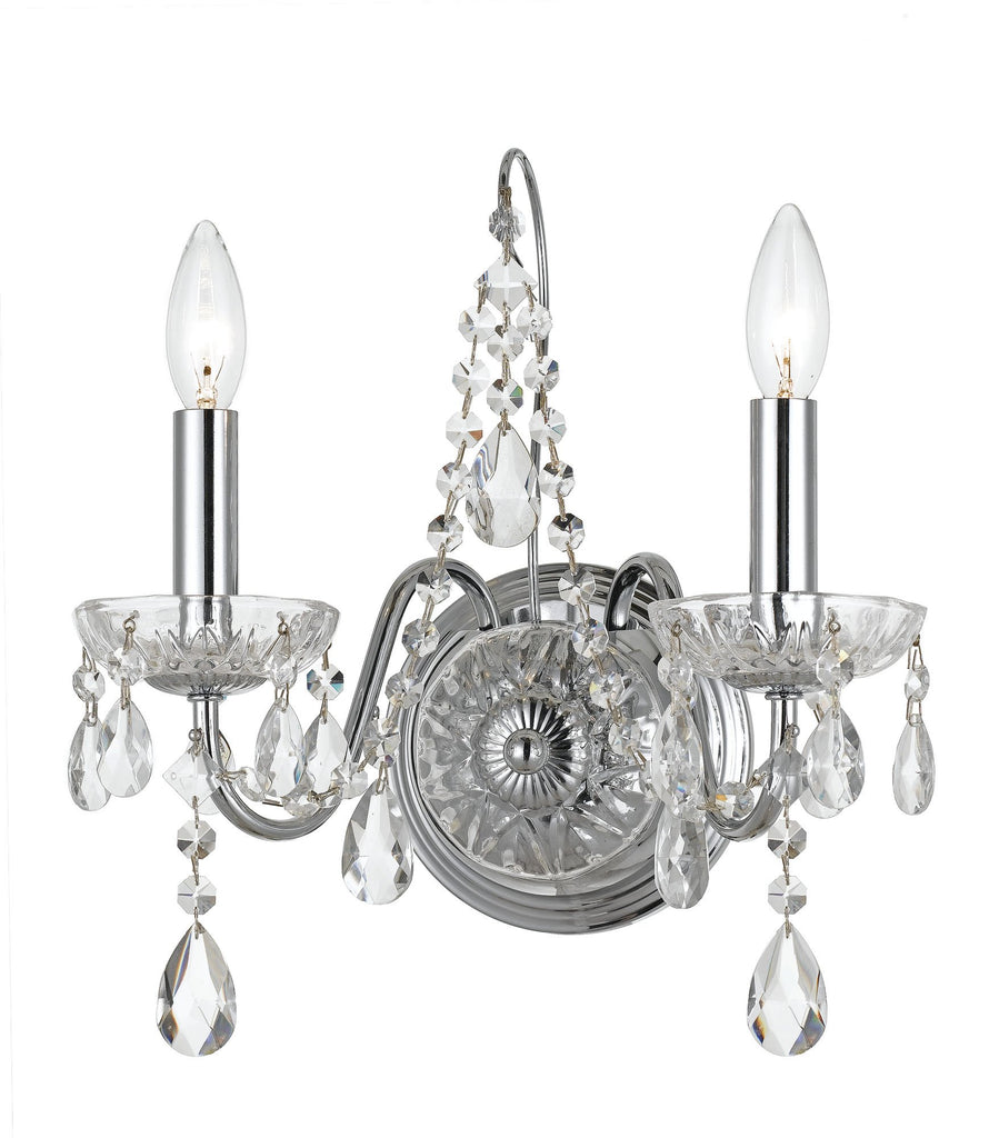 2 Light Polished Chrome Traditional Modern Sconce Draped In Clear Hand Cut Crystal - C193-3022-CH