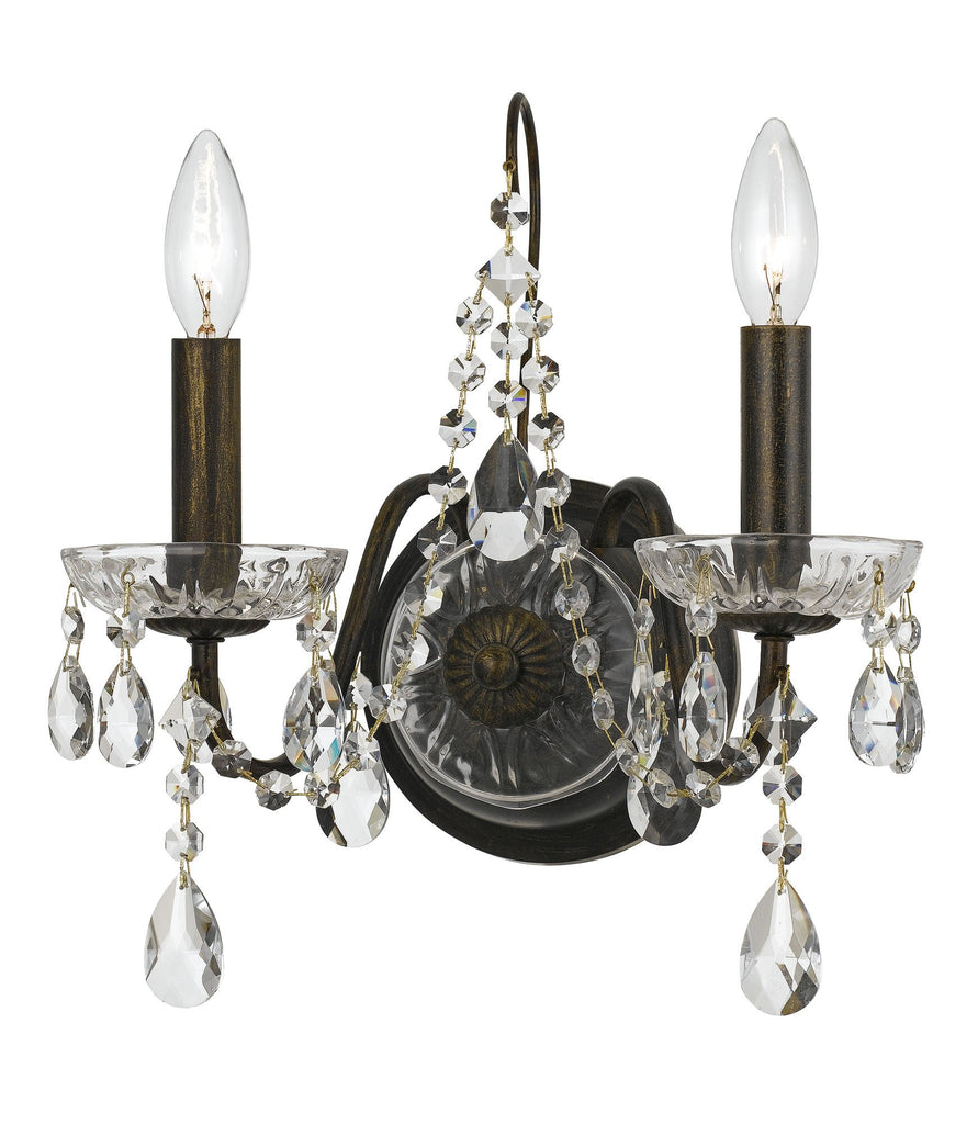 2 Light English Bronze Traditional Modern Sconce Draped In Clear Hand Cut Crystal - C193-3022-EB