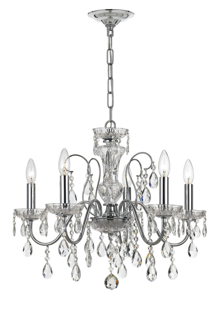 5 Light Polished Chrome Traditional Modern Chandelier Draped In Clear Hand Cut Crystal - C193-3025-CH