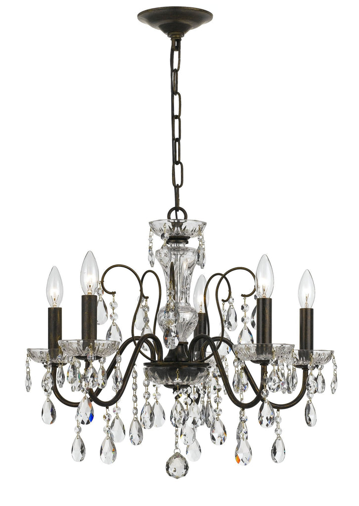 5 Light English Bronze Traditional Modern Chandelier Draped In Clear Hand Cut Crystal - C193-3025-EB