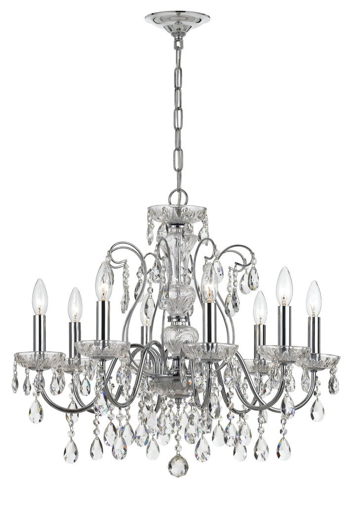 8 Light Polished Chrome Traditional Modern Chandelier Draped In Clear Hand Cut Crystal - C193-3028-CH