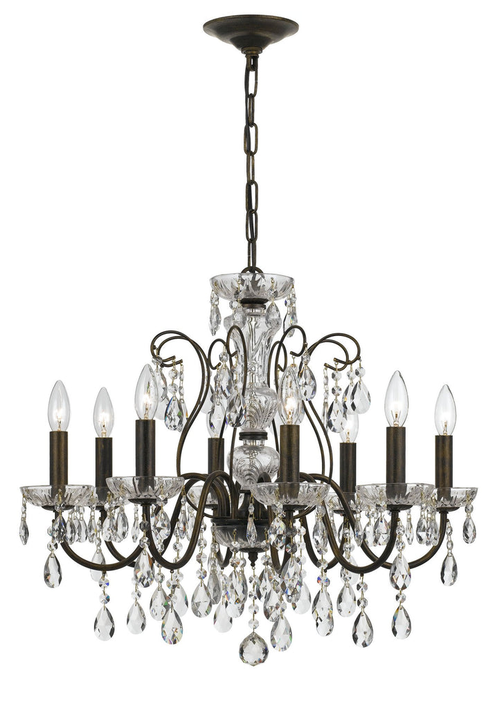 8 Light English Bronze Traditional Modern Chandelier Draped In Clear Hand Cut Crystal - C193-3028-EB