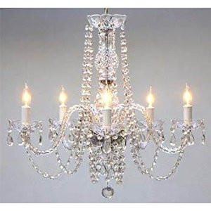 New Authentic All Crystal Chandeliers H25" X W24" Swag Plug In-Chandelier W/ 14' Feet Of Hanging Chain And Wire - A46-B15/384/5