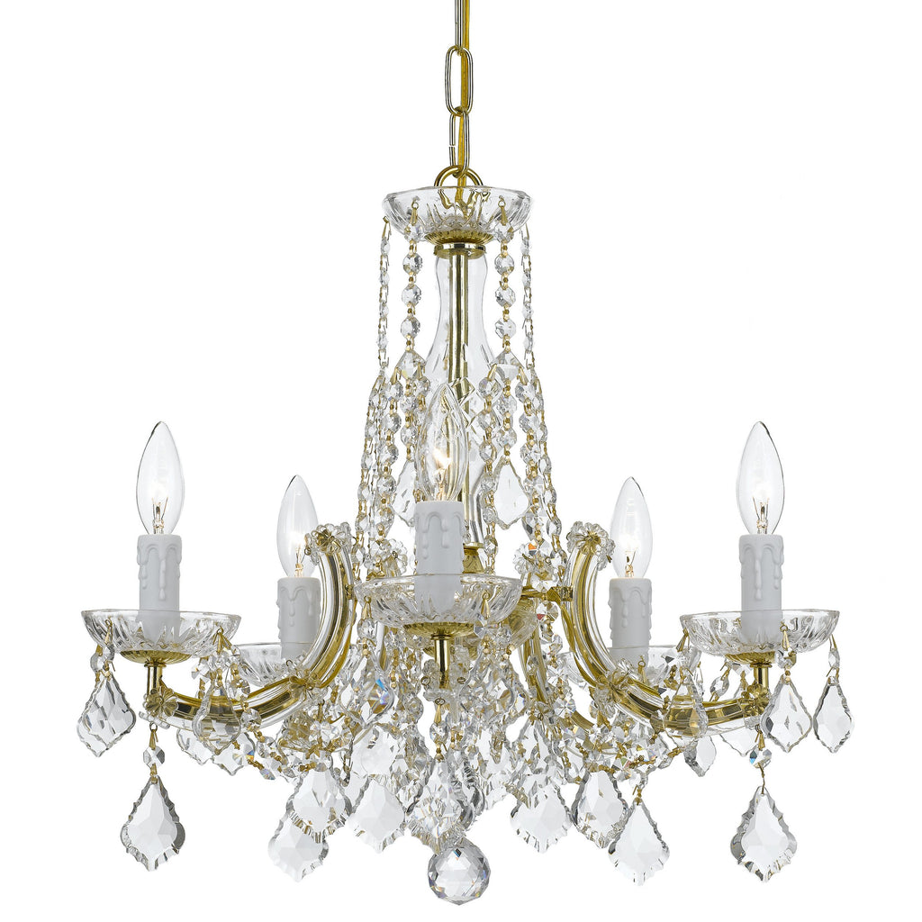 5 Light Gold Traditional Modern Chandelier Draped In Clear Hand Cut Crystal - C193-4576-GD-CL-MWP