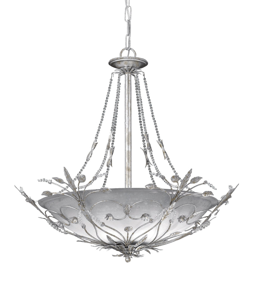 6 Light Silver Leaf Eclectic Chandelier Draped In Faceted Crystal - C193-4700-SL