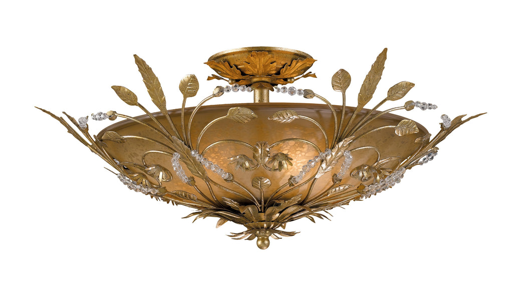 6 Light Gold Leaf Eclectic Ceiling Mount Draped In Faceted Crystal - C193-4704-GL