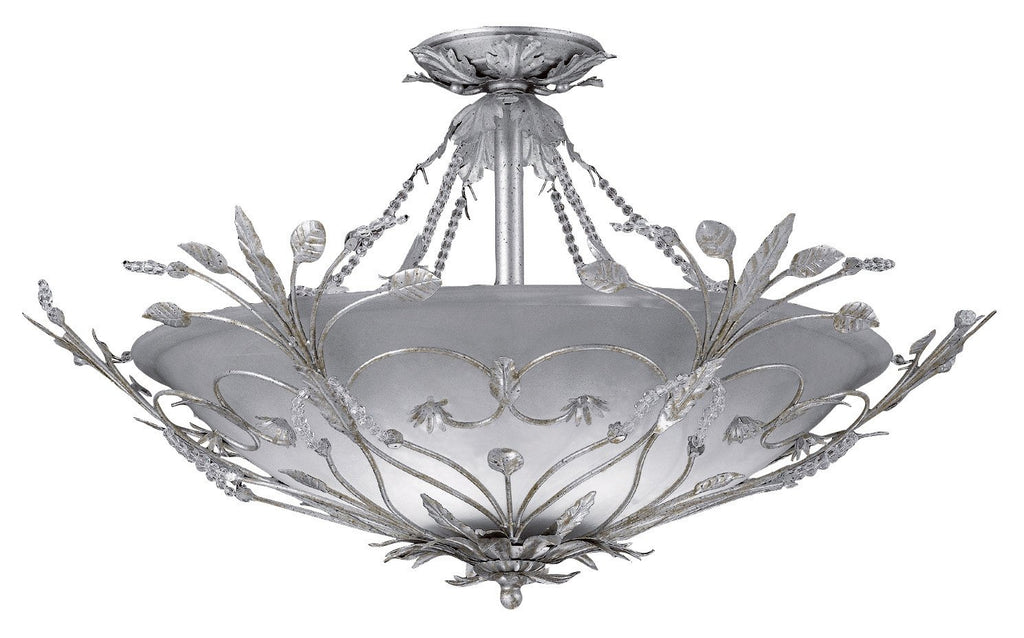 6 Light Silver Leaf Eclectic Ceiling Mount Draped In Faceted Crystal - C193-4707-SL