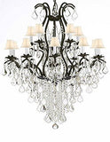 Swarovski Wrought Iron Chandelier Crystal Chandeliers Lighting Crystal H50" X W36" With White Shades! Great for Dining room, Entryway / Foyer, or Living room! - A500-SC/WHITESHADE/B12/3034/10+5SW