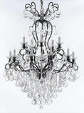 Swarovski Crystal Trimmed Wrought Iron Crystal Chandelier Lighting W38" H60" - Good for Entryway, Foyer, Living Room, Ballrooms, Catering Halls, Event Halls! - A500-B12/556/16SW