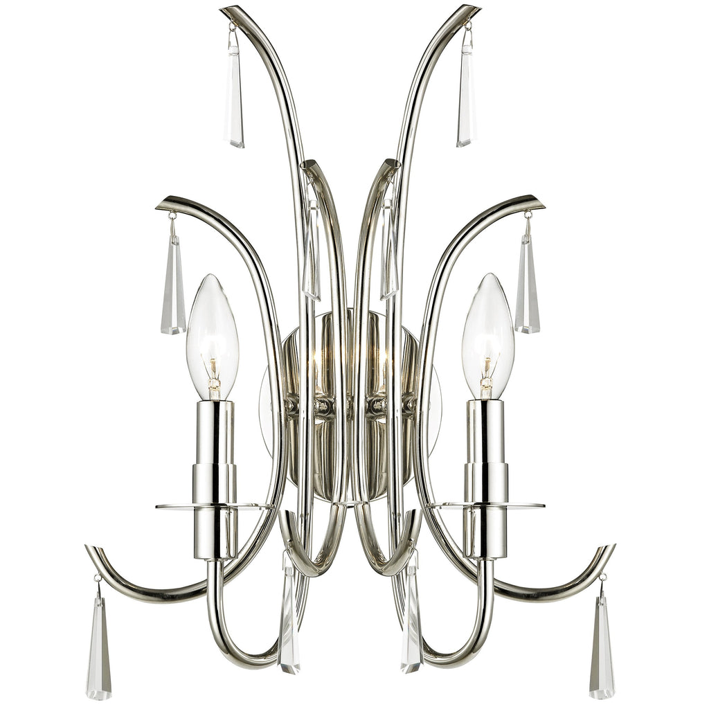 2 Light Polished Nickel Transitional Modern Sconce Draped In Clear Hand Cut Crystal - C193-6032-PN-CL-MWP