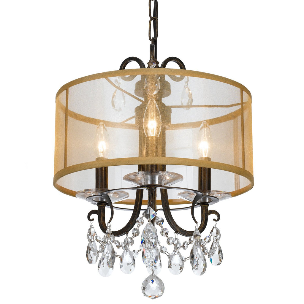 3 Light English Bronze Transitional Modern Mini Chandelier Draped In Clear Hand Cut Crystal - C193-6623-EB-CL-MWP