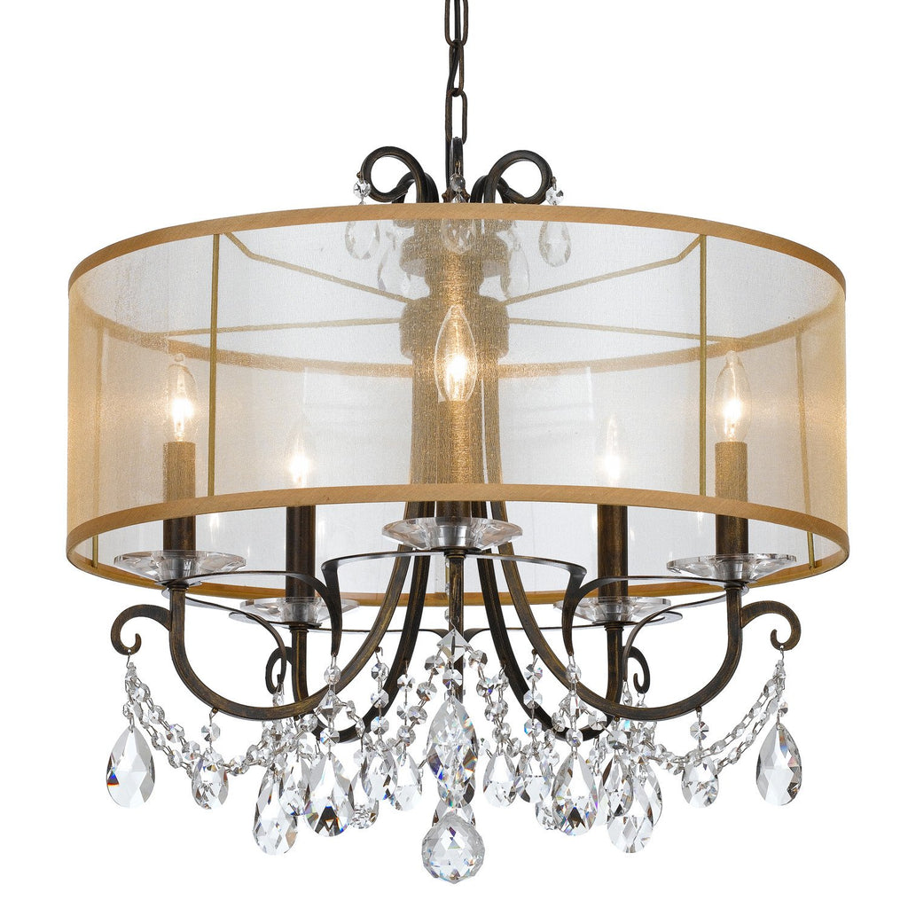 5 Light English Bronze Transitional Modern Chandelier Draped In Clear Hand Cut Crystal - C193-6625-EB-CL-MWP