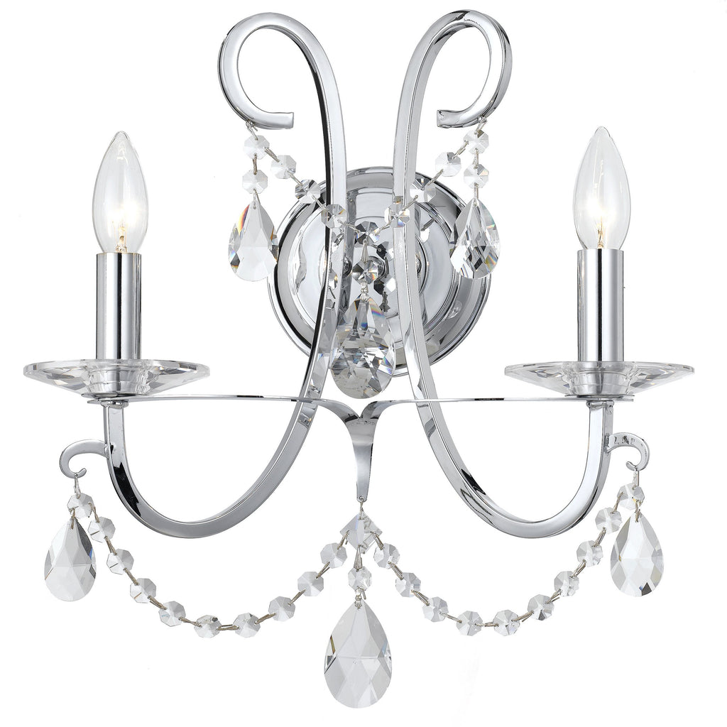 2 Light Polished Chrome Transitional Modern Sconce Draped In Clear Swarovski Strass Crystal - C193-6822-CH-CL-S