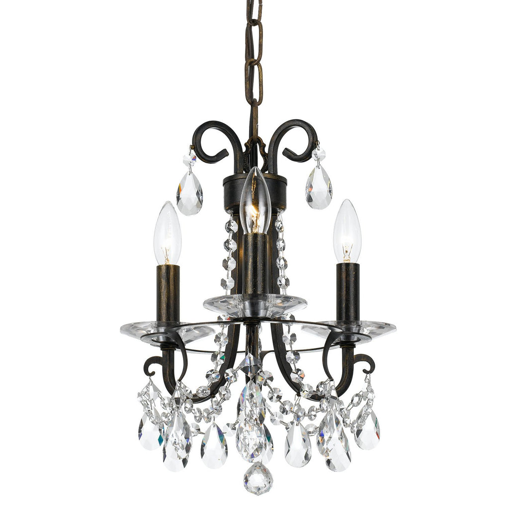 3 Light English Bronze Transitional Modern Mini Chandelier Draped In Clear Hand Cut Crystal - C193-6823-EB-CL-MWP
