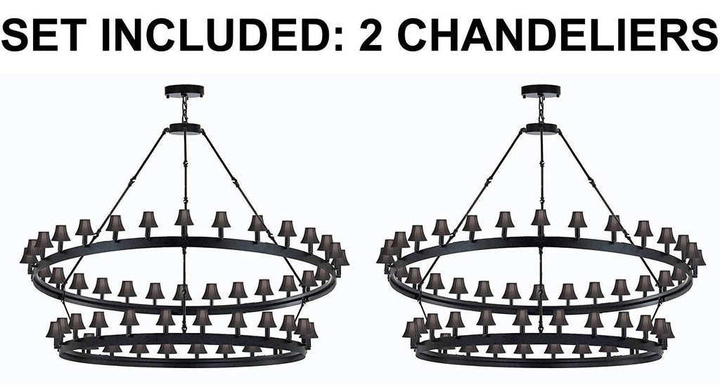 Set of 2 - Wrought Iron Vintage Barn Metal Castile Two Tier Chandelier Industrial Loft Rustic Lighting W 63" H 60" w/Black Shades Great for The Living Room, Dining Room, Foyer and Entryway, Family Room, and More - 2EA G7-BLACKSHADES/3428/54