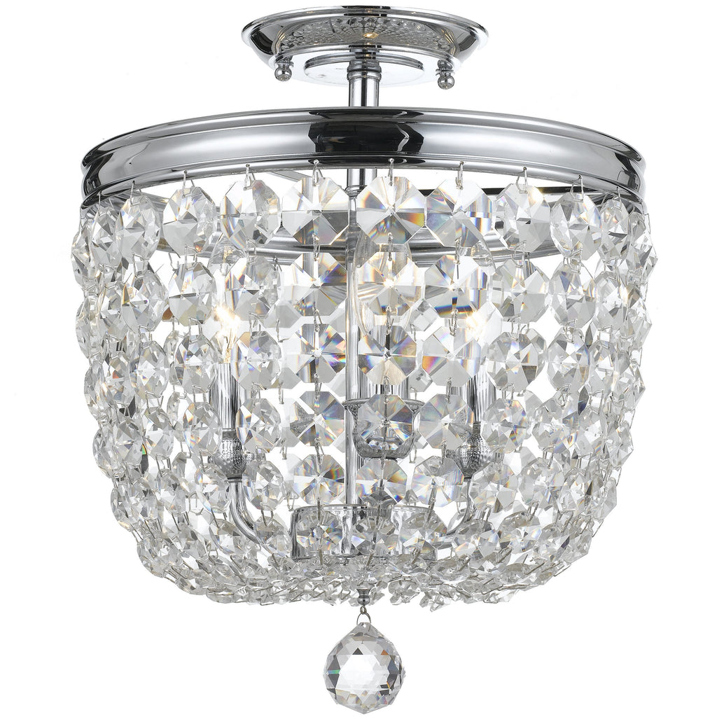 3 Light Polished Chrome Transitional Traditional Crystal Ceiling Mount Draped In Clear Swarovski Strass Crystal - C193-783-CH-CL-S