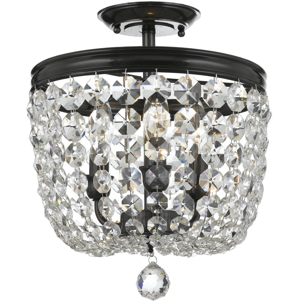 3 Light Vibrant Bronze Transitional Traditional Crystal Ceiling Mount Draped In Clear Swarovski Strass Crystal - C193-783-VZ-CL-S