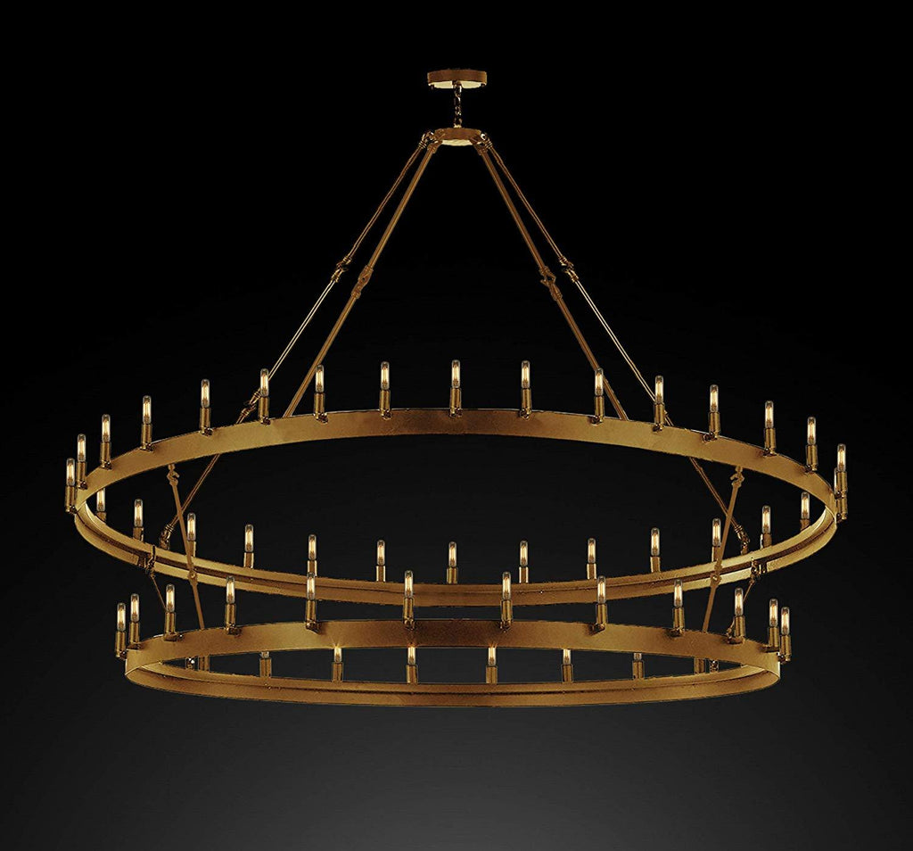 Wrought Iron Vintage Barn Metal Castile Two Tier Chandelier Chandeliers Industrial Loft Rustic Lighting W 70" H 66" - G7-CG/3428/66