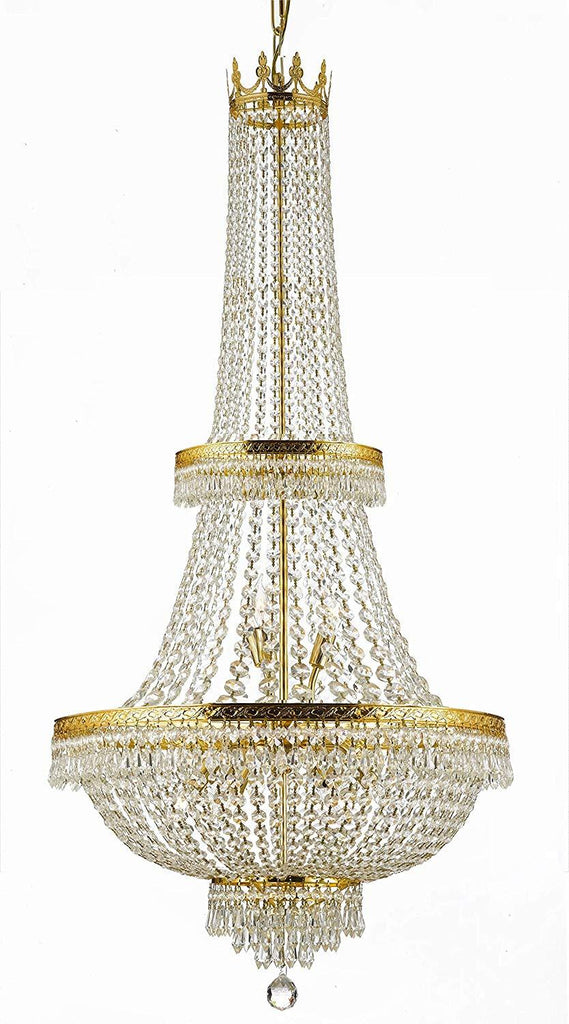 French Empire Crystal Chandelier Lighting H70" X W24" Good for Foyer, Entryway, Family Room, Living Room and More - A93-C7/CG/870/15