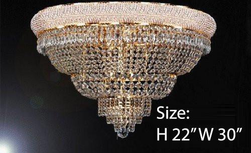 French Empire Crystal Flush Basket Chandelier W/ Swarovski Crystal Lighting H22" W30" - A500-Flush/Cg/448/21Sw