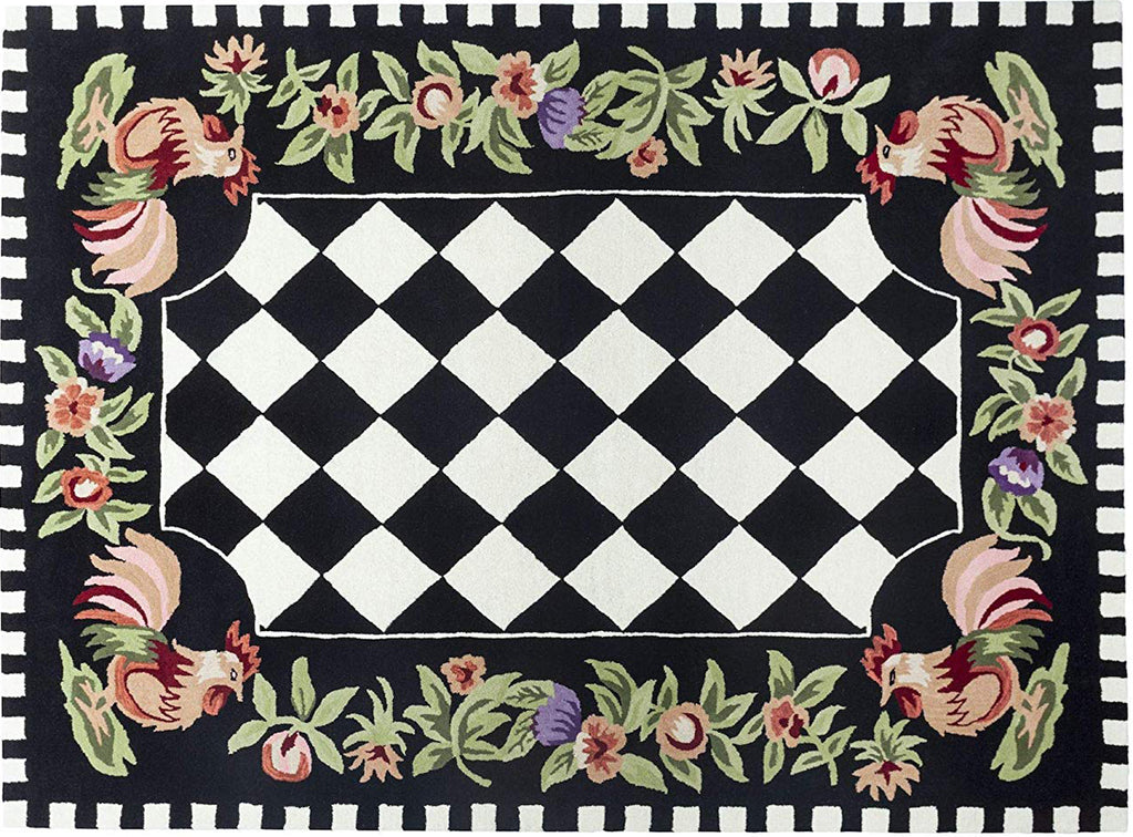 Rooster Checkered Wool Rug Handtufted Area Rug 8 x 10 - J10-IN-207-8X10