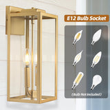 16" Gold 2-Light Outdoor Wall Lantern, IP65 Waterproof Brass Porch Light