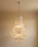 French Empire Crystal Chandelier H36 W30 - Hanging in Elegant Room with Beige Walls
