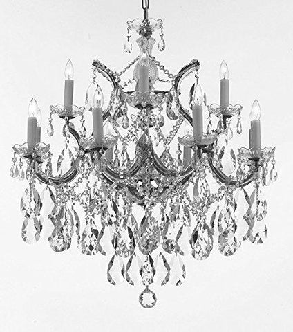 Maria Theresa Chandelier Lights Fixture Pendant Ceiling Lamp Dressed With Large Luxe Diamond Cut Crystals H30" X W28" - Good For Dining Room Foyer Entryway Living Room And More - F83-B90/Cs/21532/12+1Dc
