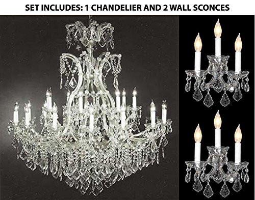 Set Of 3 - 1 Maria Theresa Crystal Chandeliers Lighting H 52" W 46" And 2 Wall Sconce Crystal Lighting H14" x W11.5" Trimmed With Spectra (Tm) Crystal - Reliable Crystal Quality By Swarovski - 1Ea-Cs/52/2Mt/24+1 + 2Ea-Cs/2813/3-Sw A500-