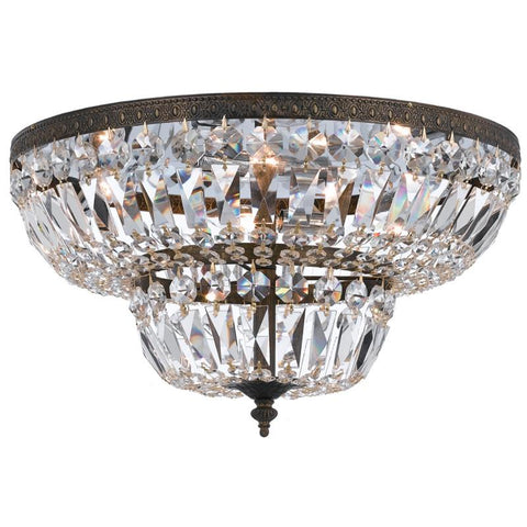 4 Light English Bronze Traditional Ceiling Mount Draped In Clear Hand Cut Crystal - C193-718-EB-CL-MWP